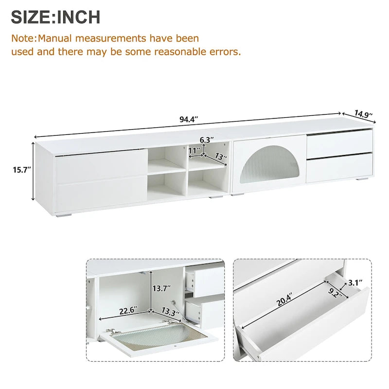 Modern TV Stand with Tempered Glass Door, LED Lighting and Two Drawers