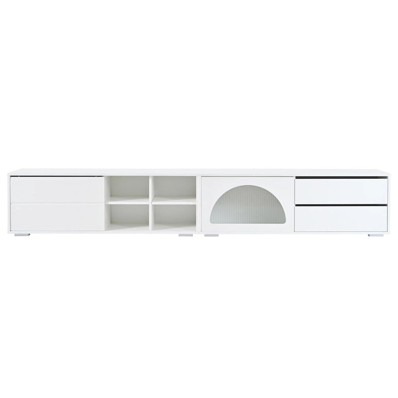 Modern TV Stand with Tempered Glass Door, LED Lighting and Two Drawers