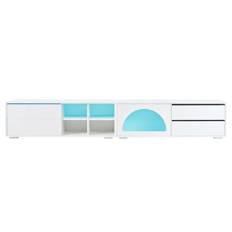 Modern TV Stand with Tempered Glass Door, LED Lighting and Two Drawers