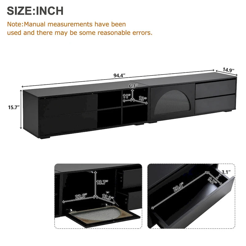 Modern TV Stand with Tempered Glass Door, LED Lighting and Two Drawers