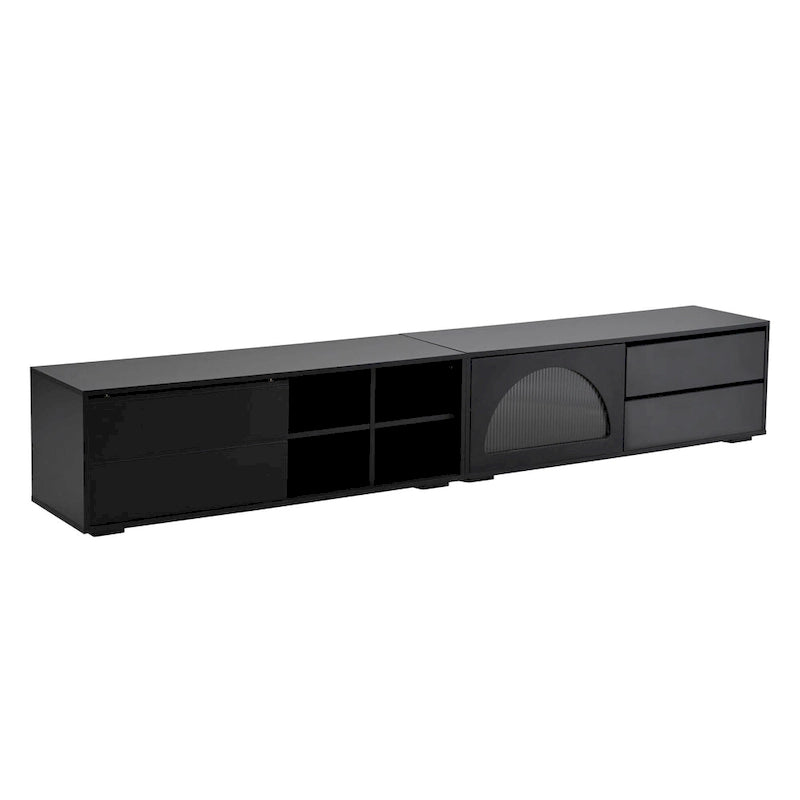 Modern TV Stand with Tempered Glass Door, LED Lighting and Two Drawers