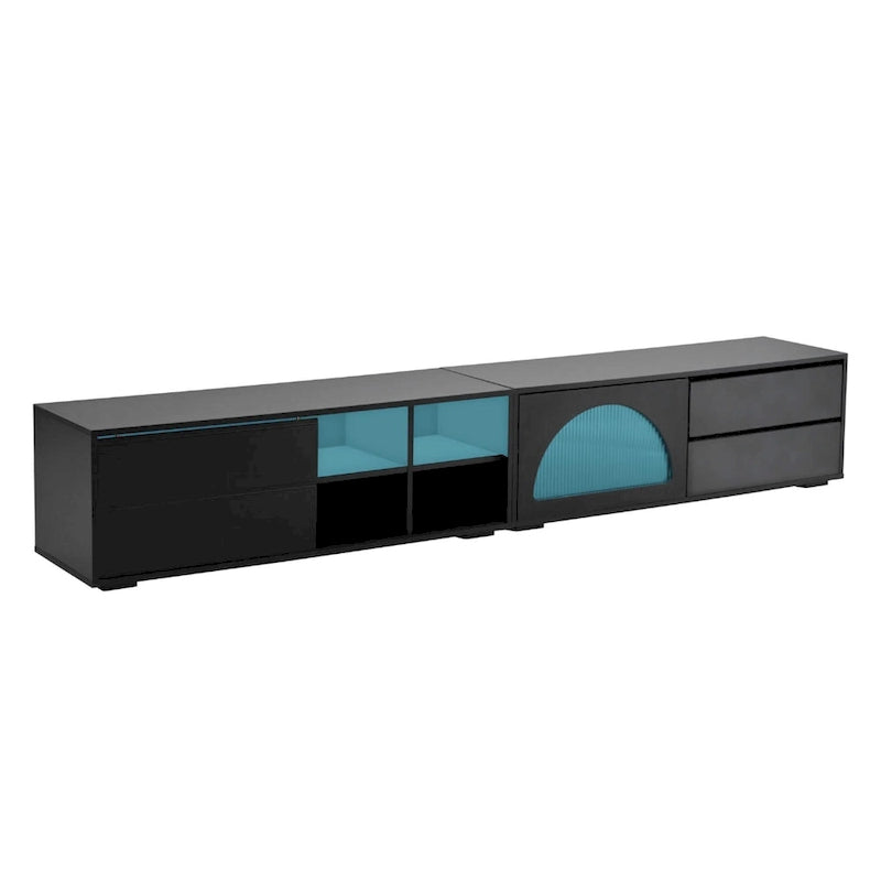 Modern TV Stand with Tempered Glass Door, LED Lighting and Two Drawers