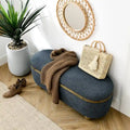 Textured Upholstered Storage Ottoman Bench with Foam Seat and Oval Wood Legs