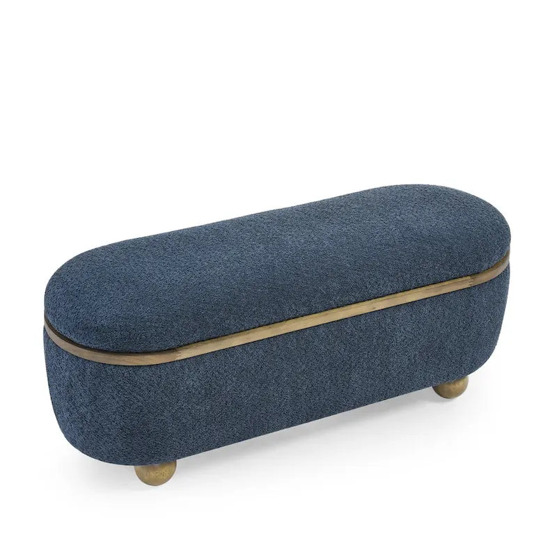 Textured Upholstered Storage Ottoman Bench with Foam Seat and Oval Wood Legs