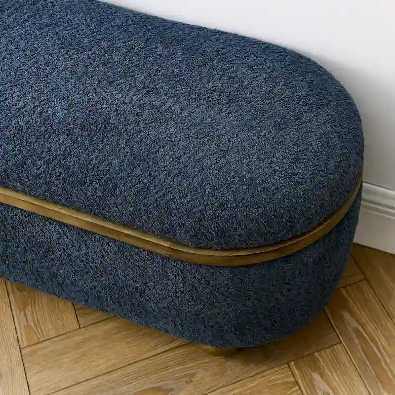 Textured Upholstered Storage Ottoman Bench with Foam Seat and Oval Wood Legs