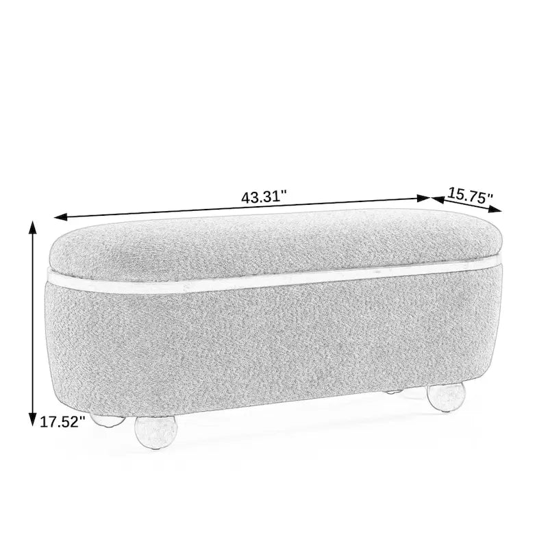 Textured Upholstered Storage Ottoman Bench with Foam Seat and Oval Wood Legs