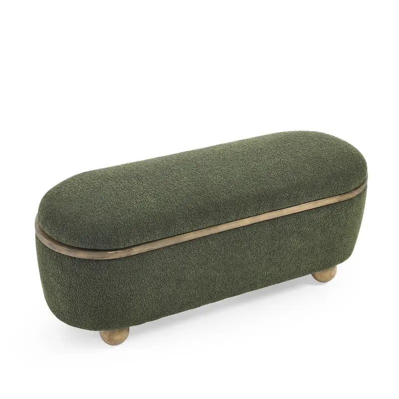 Textured Upholstered Storage Ottoman Bench with Foam Seat and Oval Wood Legs