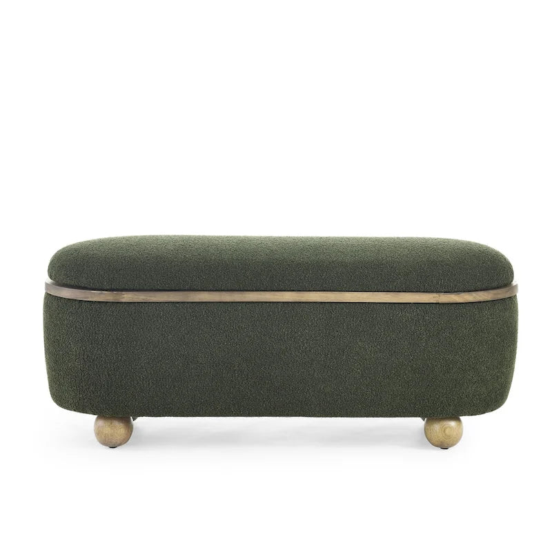 Textured Upholstered Storage Ottoman Bench with Foam Seat and Oval Wood Legs
