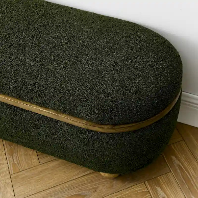 Textured Upholstered Storage Ottoman Bench with Foam Seat and Oval Wood Legs