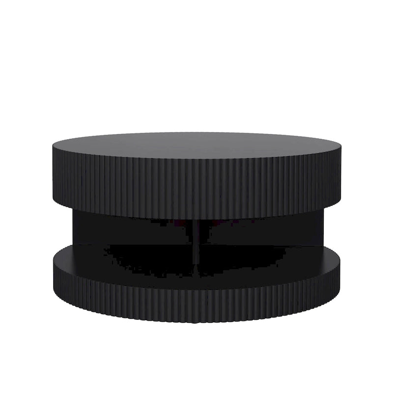 Modern Round Coffee Table with Two-Tier Storage and Fluted Design