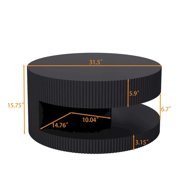 Modern Round Coffee Table with Two-Tier Storage and Fluted Design