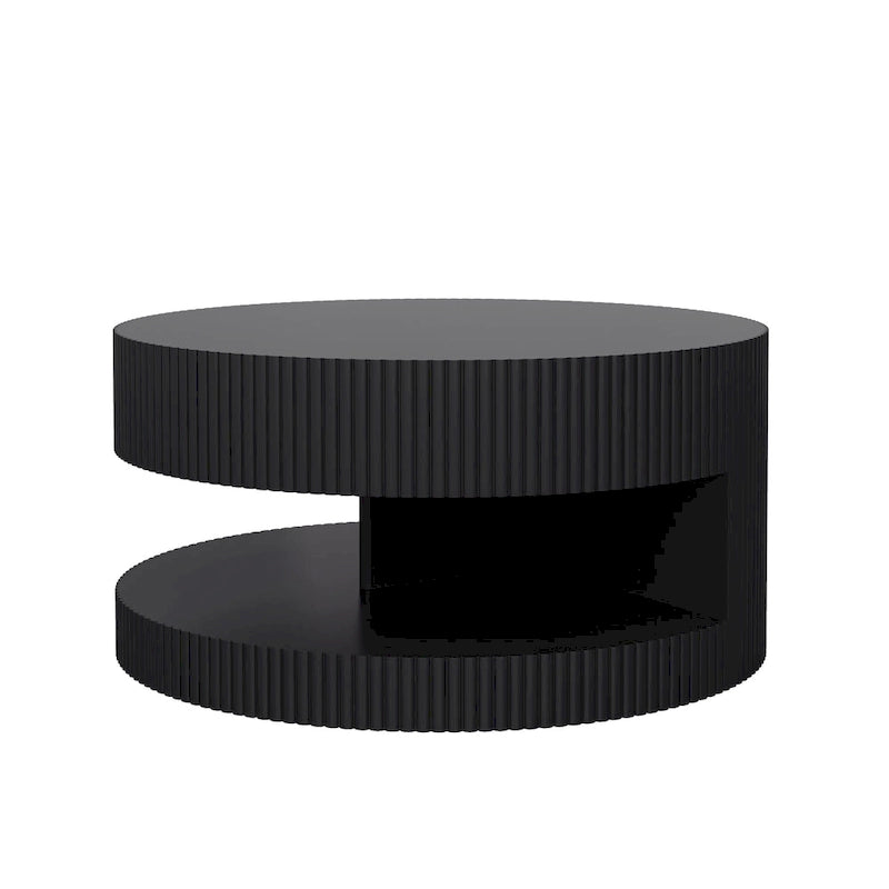 Modern Round Coffee Table with Two-Tier Storage and Fluted Design