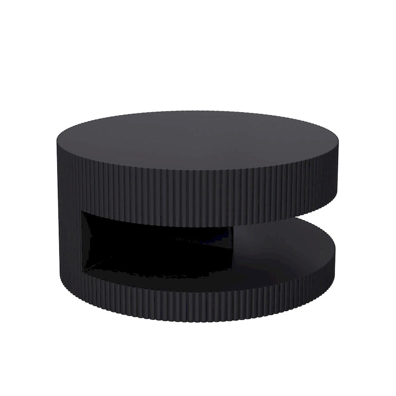 Modern Round Coffee Table with Two-Tier Storage and Fluted Design