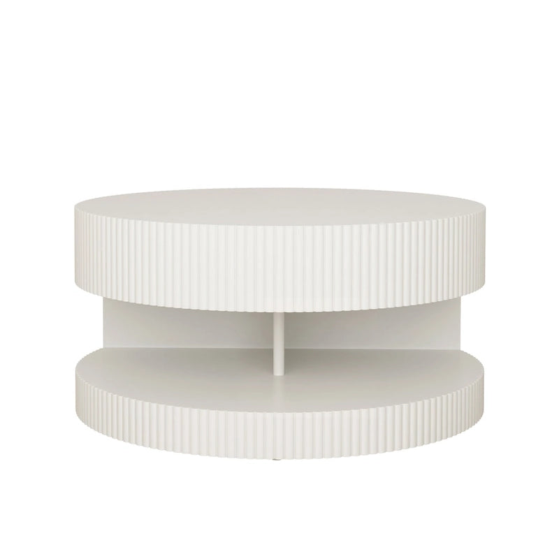 Modern Round Coffee Table with Two-Tier Storage and Fluted Design