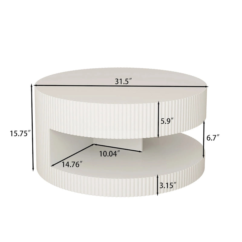 Modern Round Coffee Table with Two-Tier Storage and Fluted Design