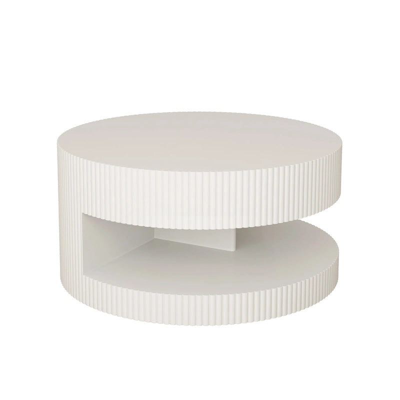Modern Round Coffee Table with Two-Tier Storage and Fluted Design