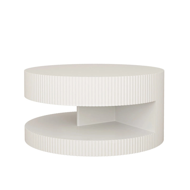Modern Round Coffee Table with Two-Tier Storage and Fluted Design