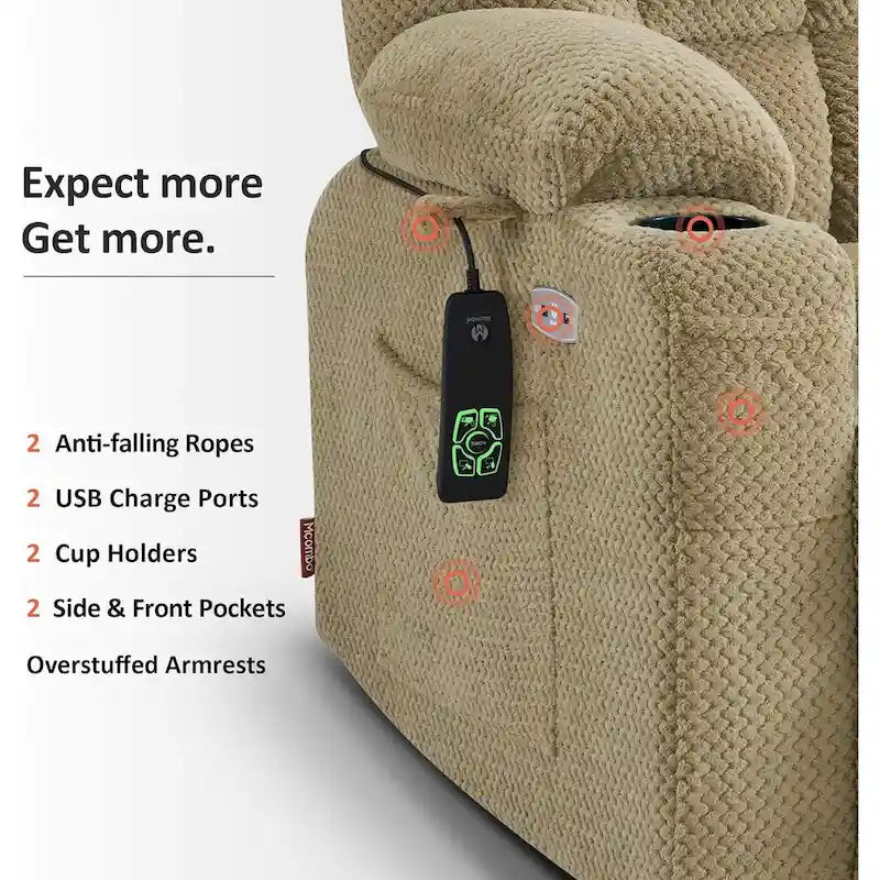 Dual-Motor Power Lift Recliner with Massage, Heat and USB