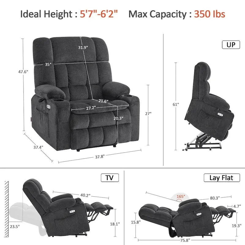 Dual-Motor Power Lift Recliner with Massage, Heat and USB