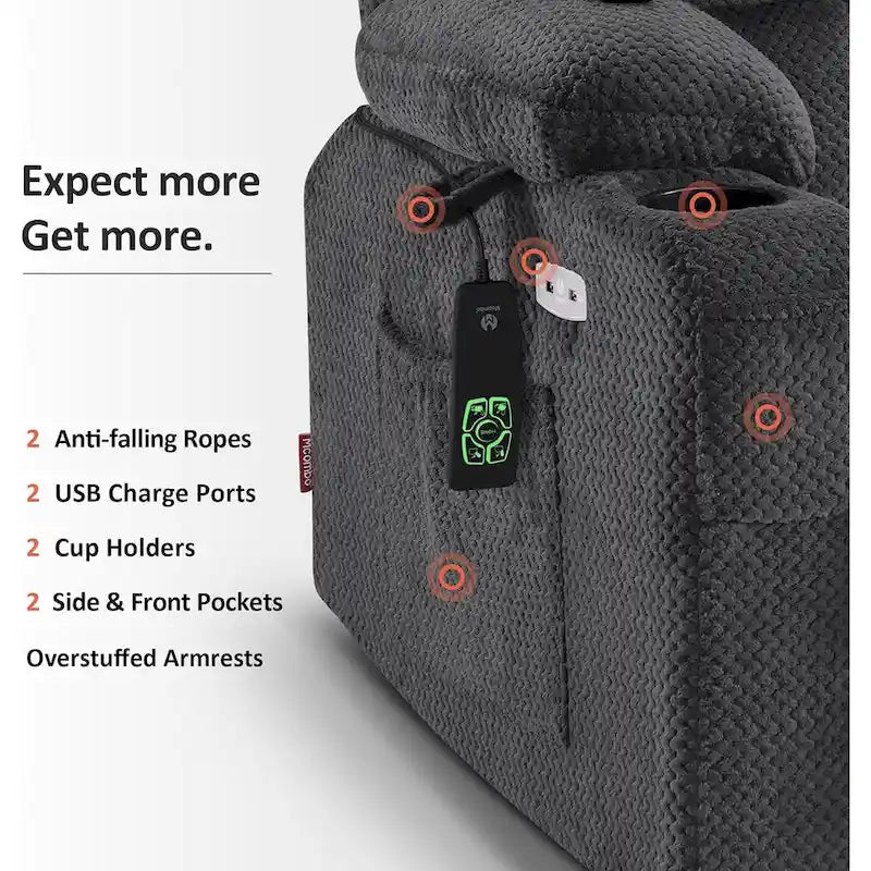 Dual-Motor Power Lift Recliner with Massage, Heat and USB