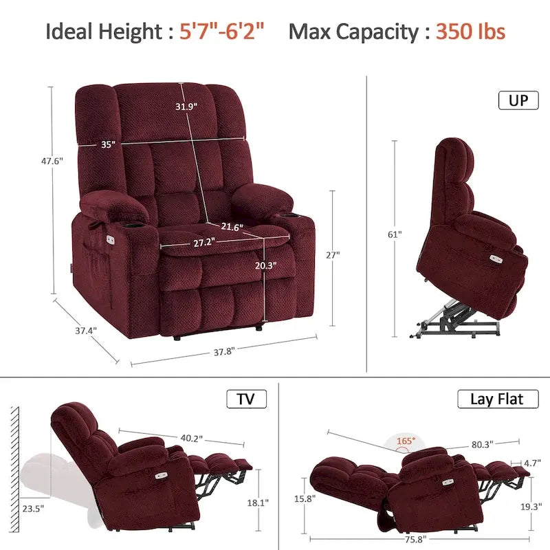 Dual-Motor Power Lift Recliner with Massage, Heat and USB