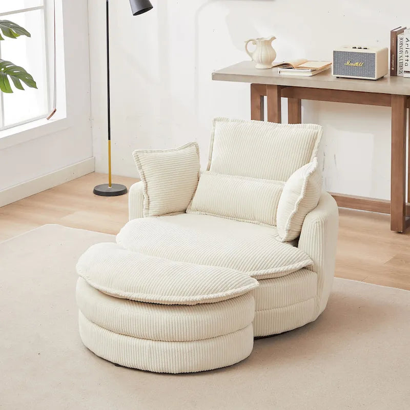 Oversized Swivel Barrel Chair with Storage Ottoman