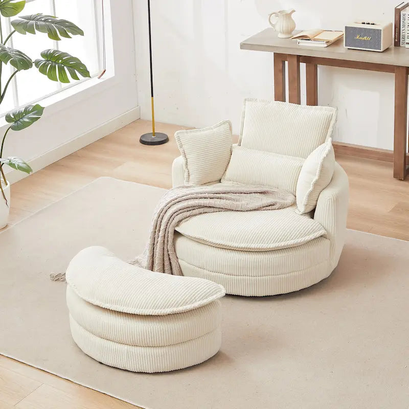 Oversized Swivel Barrel Chair with Storage Ottoman