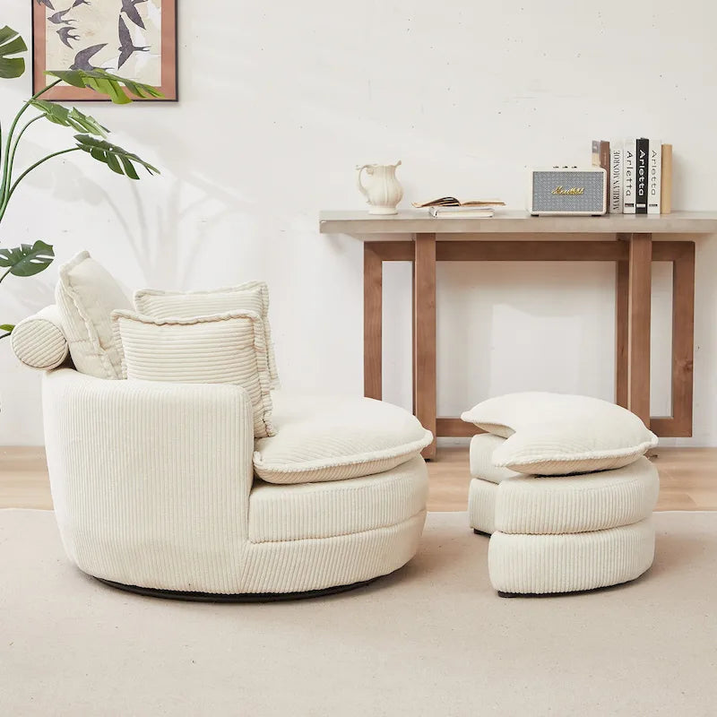 Oversized Swivel Barrel Chair with Storage Ottoman