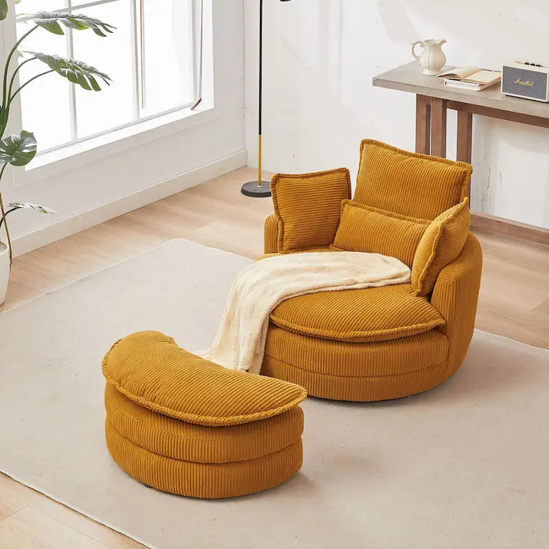 Oversized Swivel Barrel Chair with Storage Ottoman