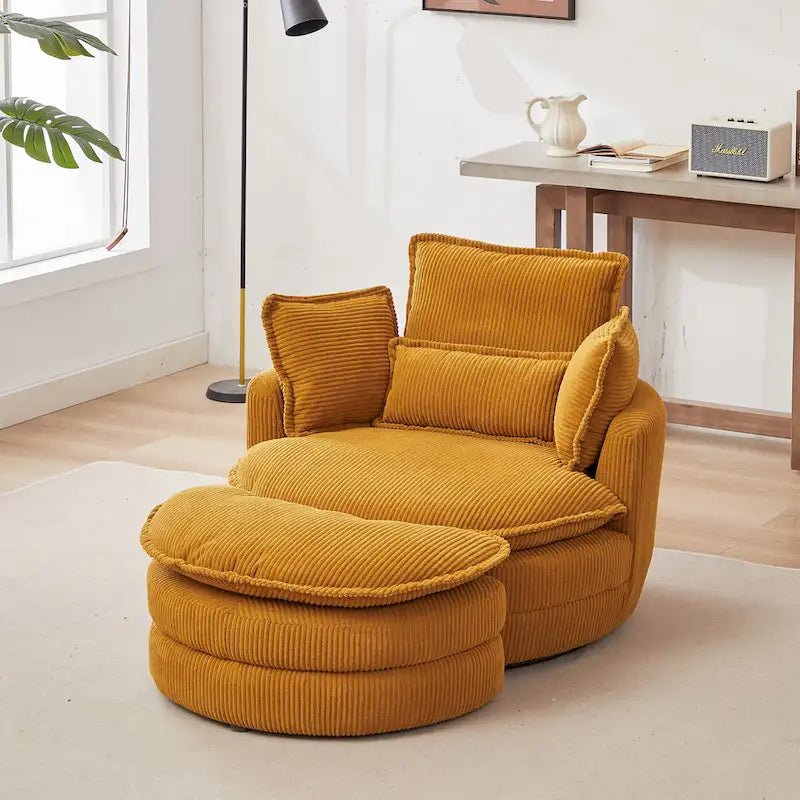 Oversized Swivel Barrel Chair with Storage Ottoman