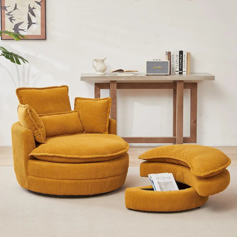 Oversized Swivel Barrel Chair with Storage Ottoman