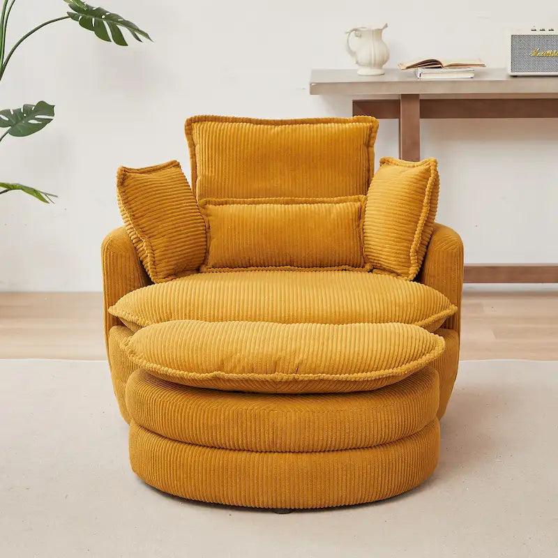 Oversized Swivel Barrel Chair with Storage Ottoman