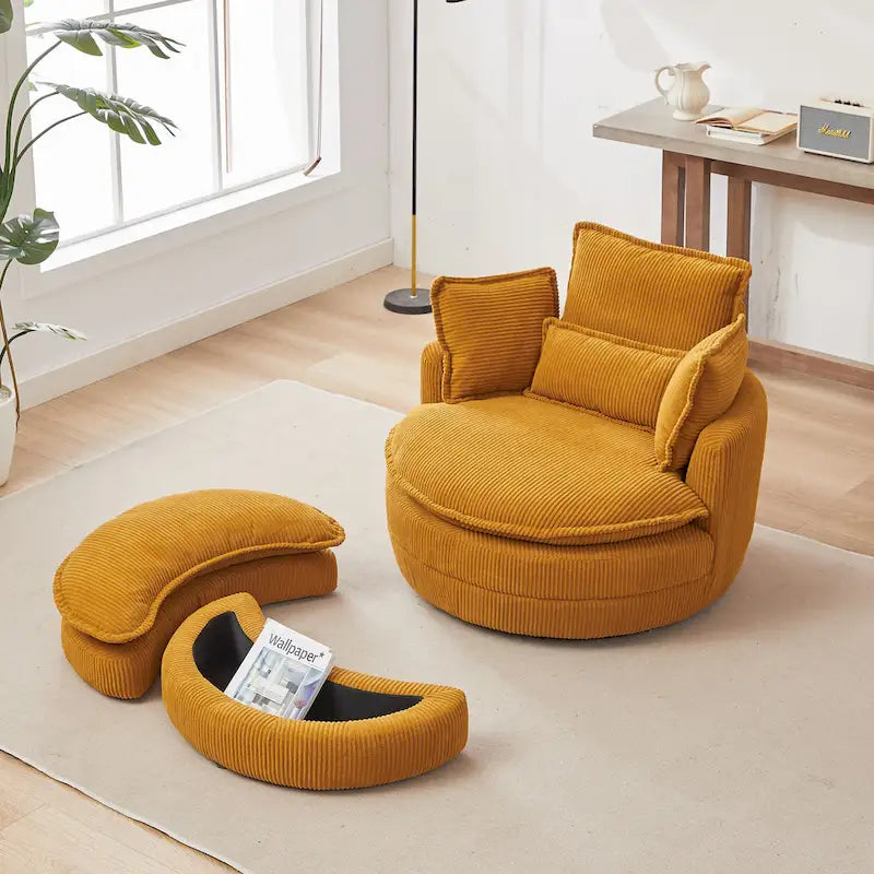Oversized Swivel Barrel Chair with Storage Ottoman