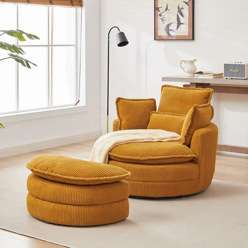 Oversized Swivel Barrel Chair with Storage Ottoman