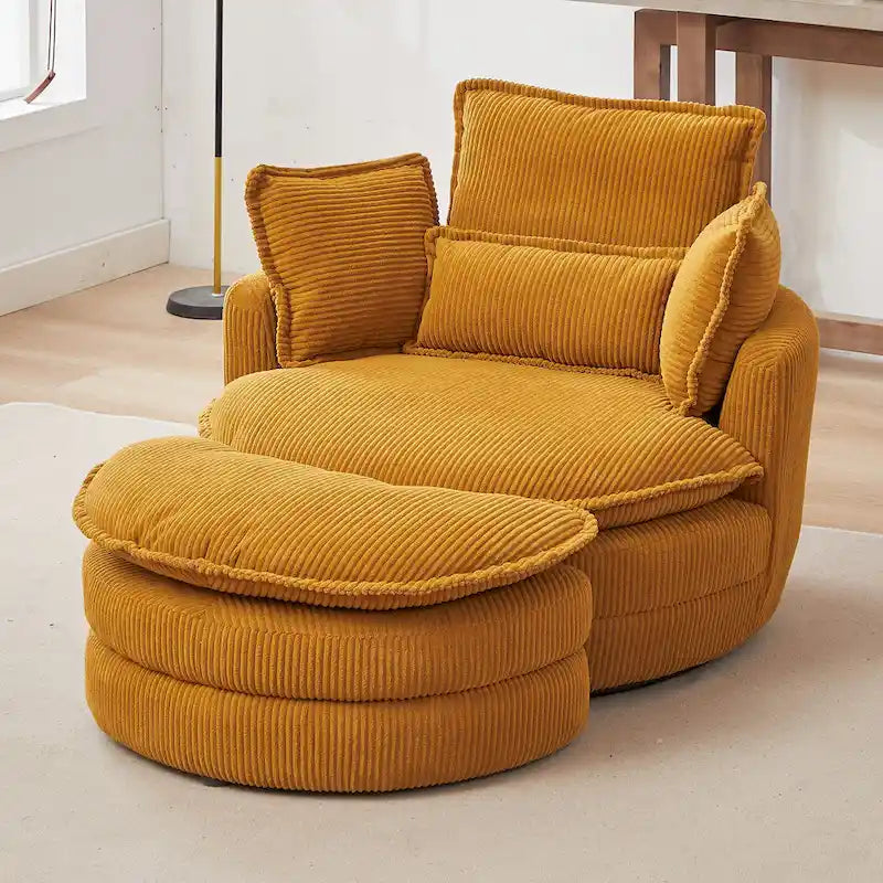 Oversized Swivel Barrel Chair with Storage Ottoman