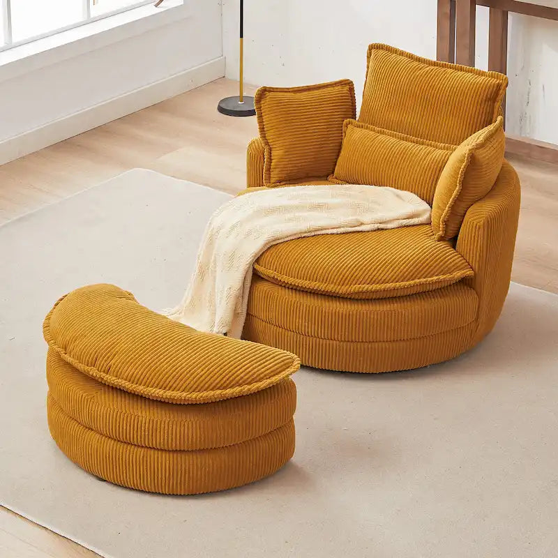 Oversized Swivel Barrel Chair with Storage Ottoman