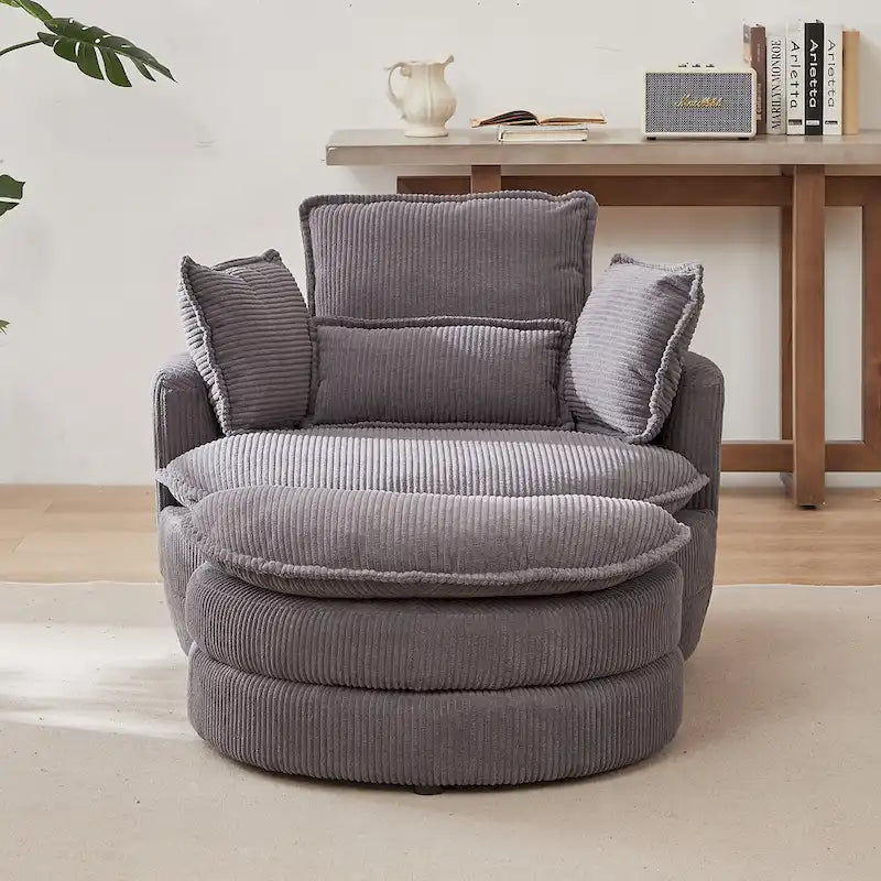 Oversized Swivel Barrel Chair with Storage Ottoman