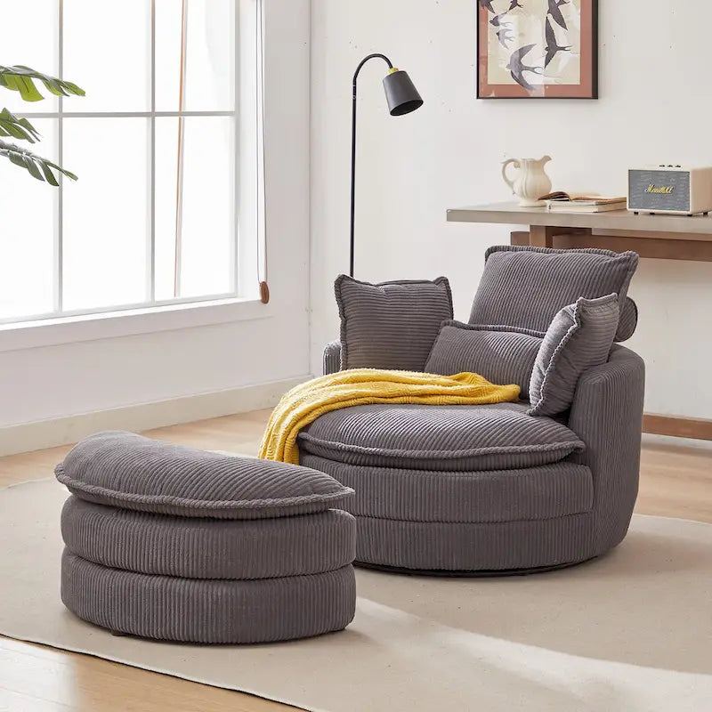 Oversized Swivel Barrel Chair with Storage Ottoman