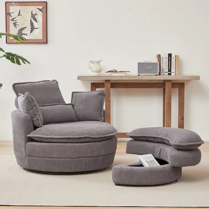 Oversized Swivel Barrel Chair with Storage Ottoman