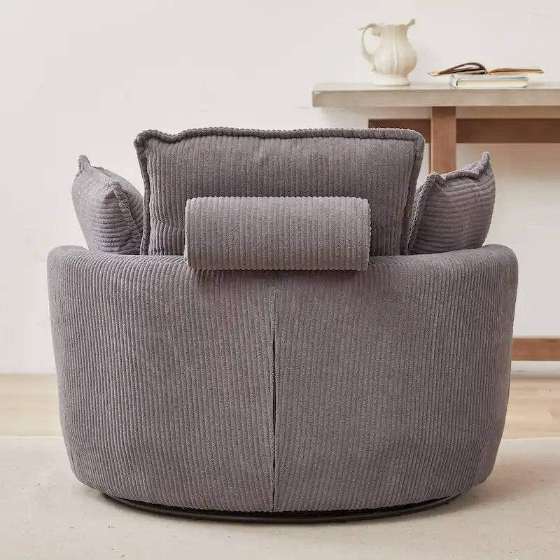 Oversized Swivel Barrel Chair with Storage Ottoman