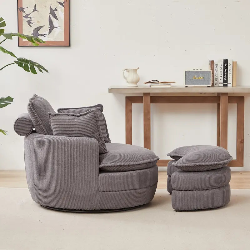 Oversized Swivel Barrel Chair with Storage Ottoman