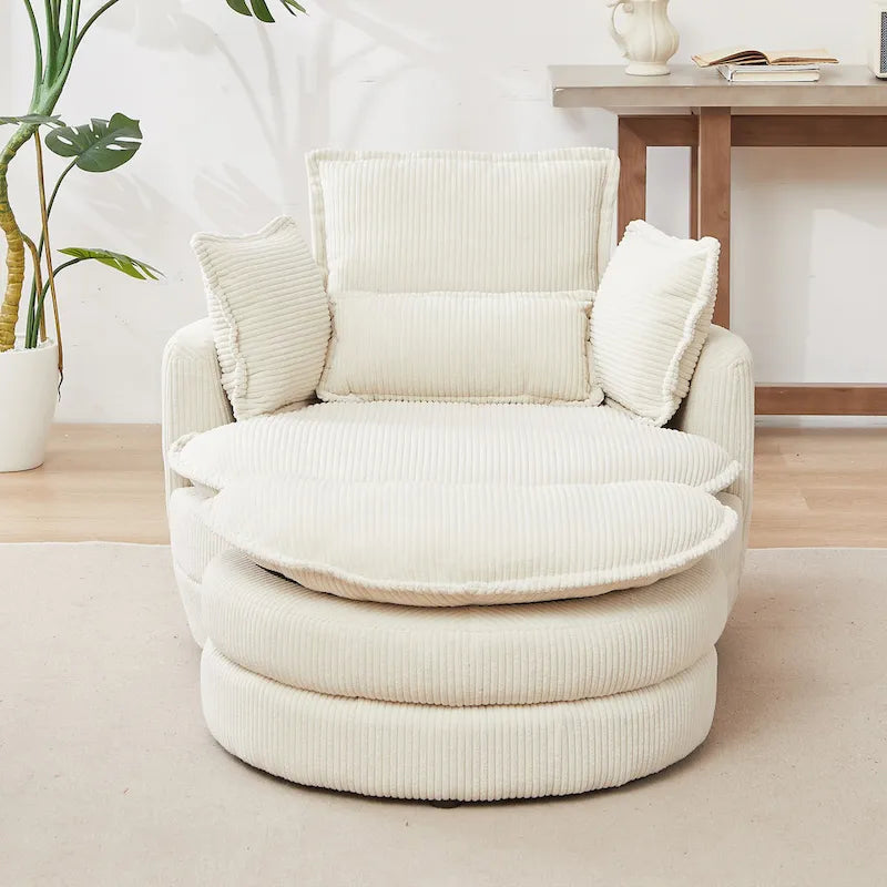 Oversized Swivel Barrel Chair with Storage Ottoman