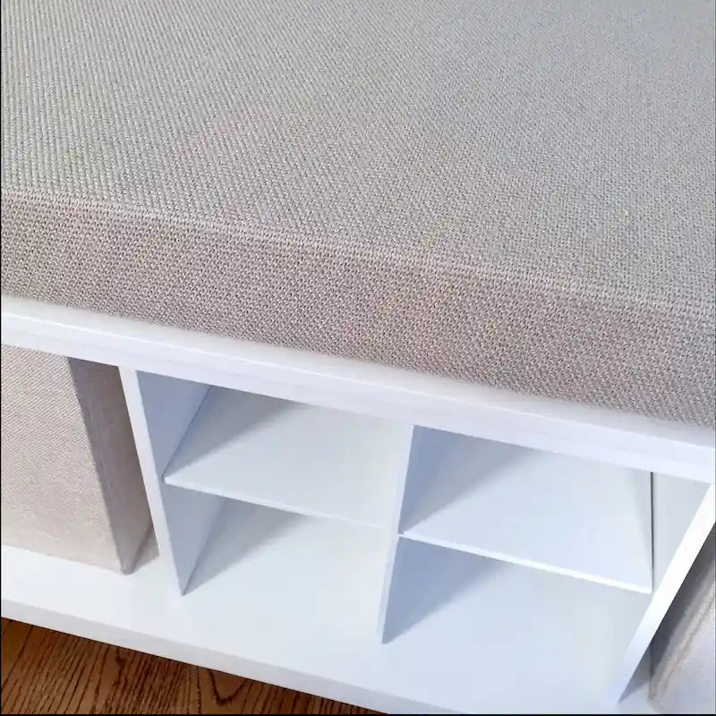 White Solid Wood Entryway Bench with Shoe Storage and Padded Seat