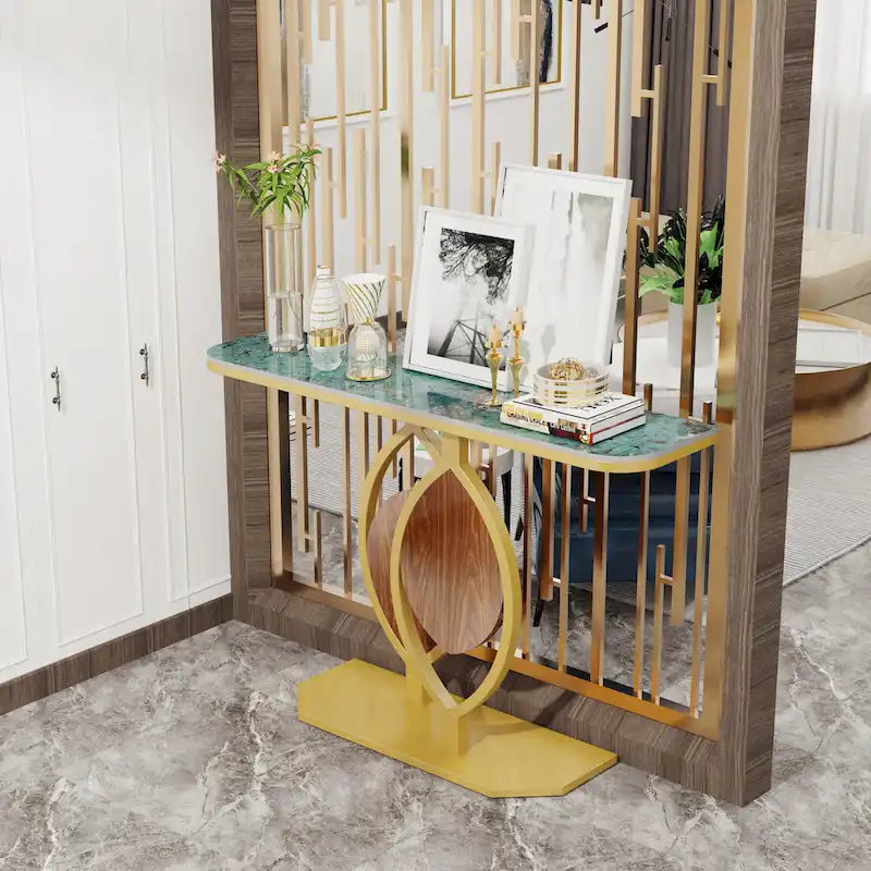 Sintered Stone Console Table with Gold Metal Base for Entryways
