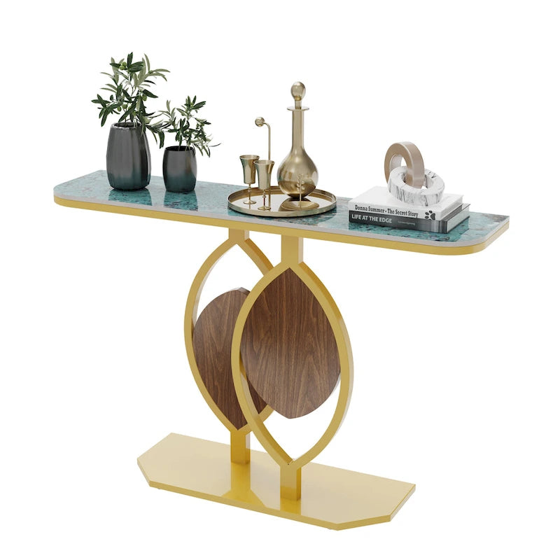 Sintered Stone Console Table with Gold Metal Base for Entryways