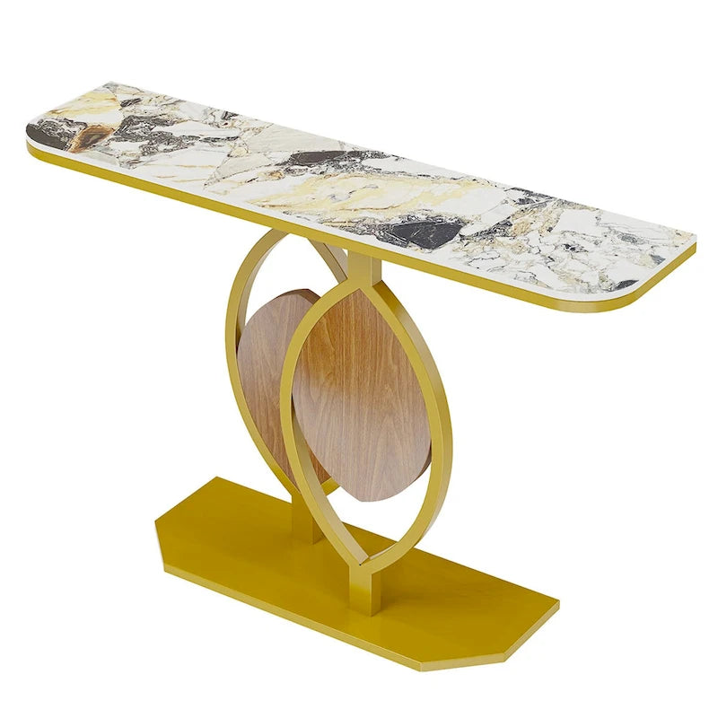 Sintered Stone Console Table with Gold Metal Base for Entryways