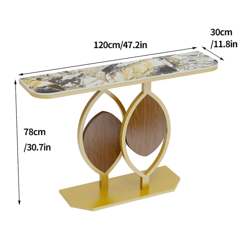 Sintered Stone Console Table with Gold Metal Base for Entryways