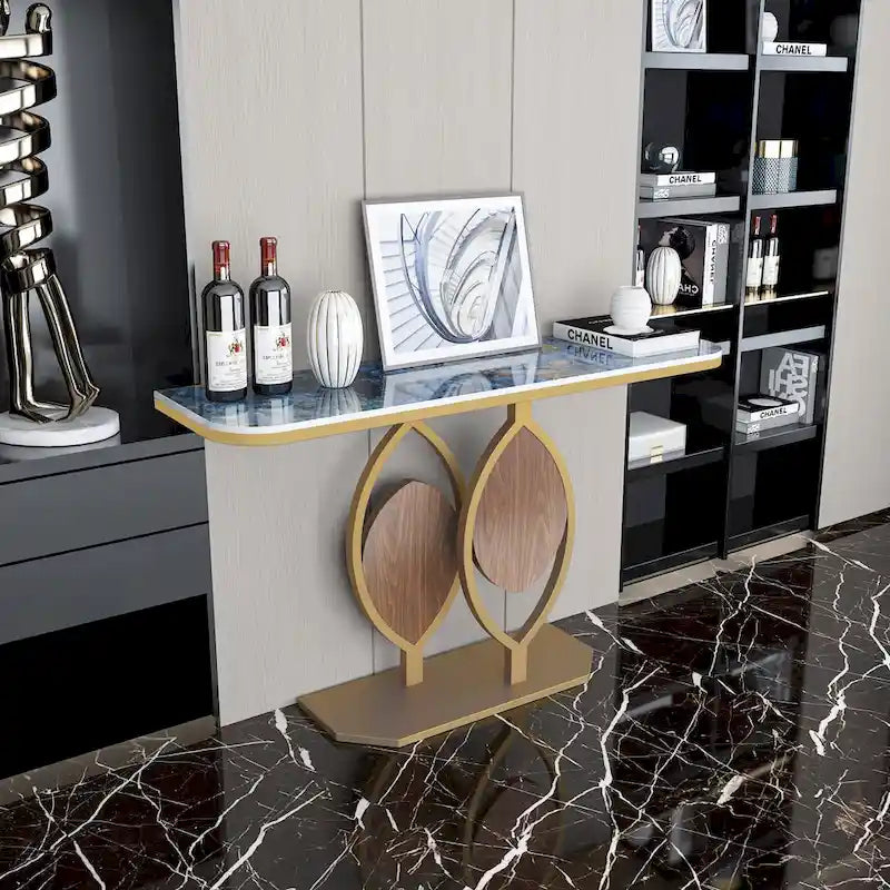 Sintered Stone Console Table with Gold Metal Base for Entryways