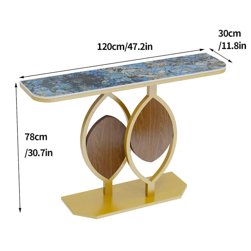 Sintered Stone Console Table with Gold Metal Base for Entryways
