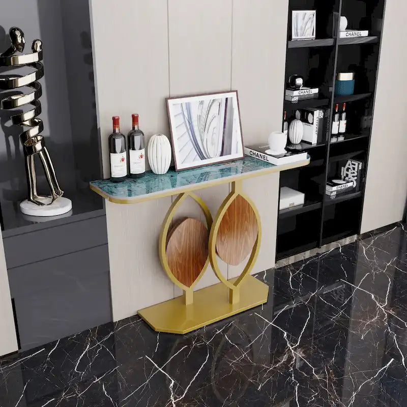 Sintered Stone Console Table with Gold Metal Base for Entryways